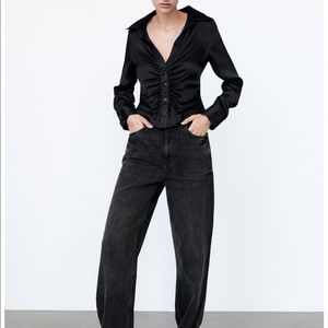 NWT! Zara Satin Shirt w/ Gathering
